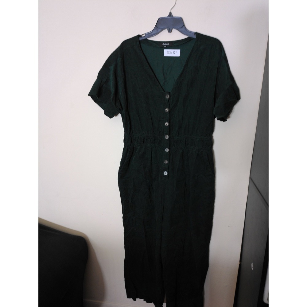 Madewell Jumpsuit Women XL Green Corduroy Button Front Elastic Waist Wide Leg